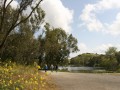 Wilderness trails in park with lake